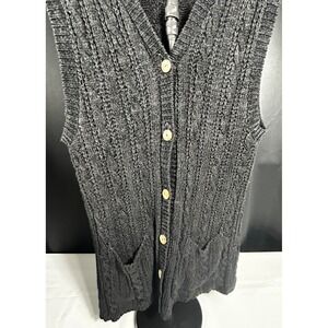 Tribeca Womens Charcoal Gray Cable Knit Longline Button Front Cardigan‎ Vest M/L